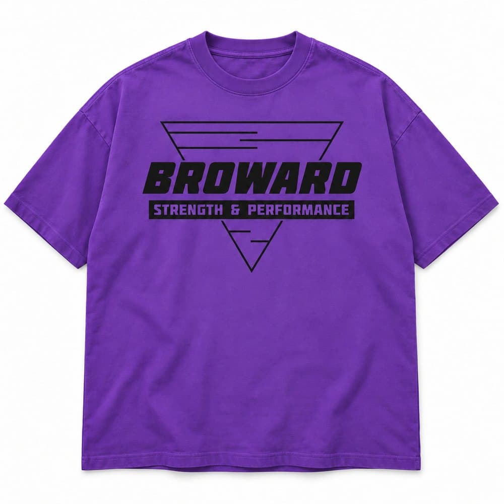 Purple Broward Strength & Performance t-shirt with the logo printed in black